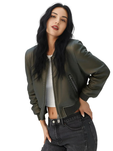 Women's Vintage Imitation Leather Bomber Jacket -, Jackets , Drestiny , Australia, Black, Jackets, L, M, New Zealand, S, United Kingdom, United States, XL, XS , Drestiny , www.shopdrestiny.com